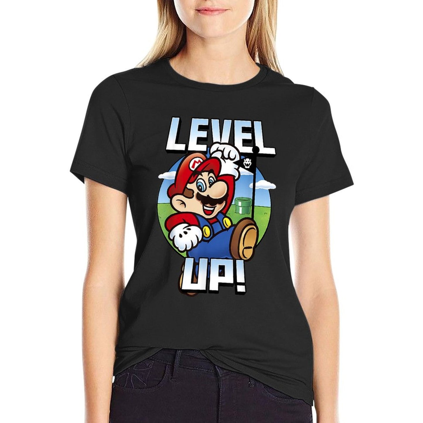 Super Mario Level Up Bowser Portrait Graphic Tagless Design T-Shirt