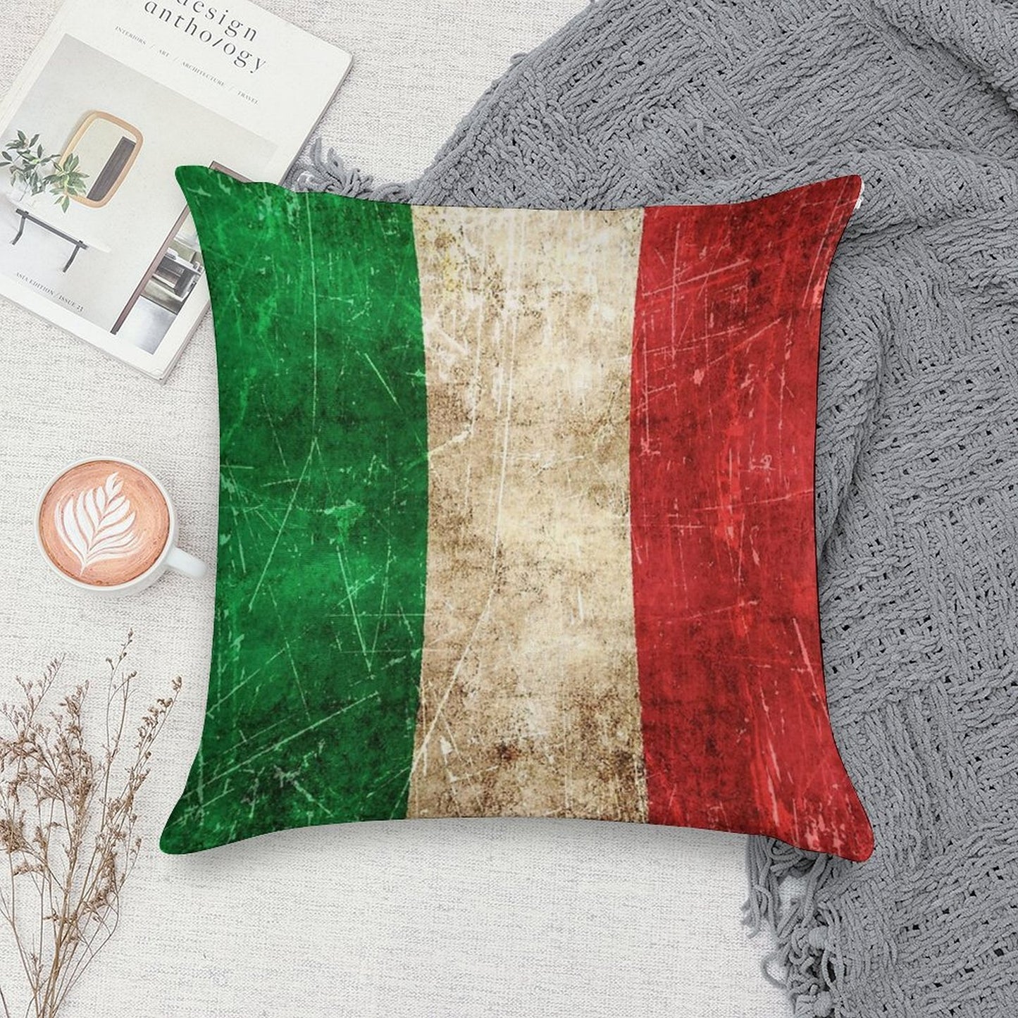 Vintage Aged And Scratched Italian Flag Soft Durable Construction Throw Pillow