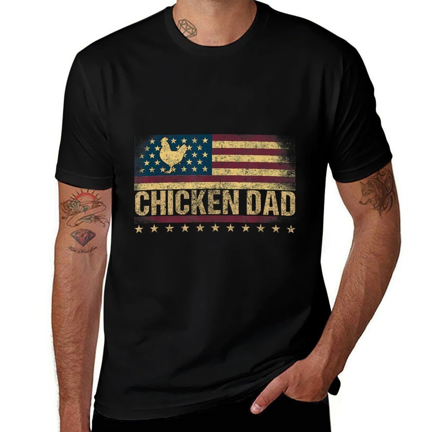 Vintage USA Chicken Dad Stars High-quality Stitching T-Shirt