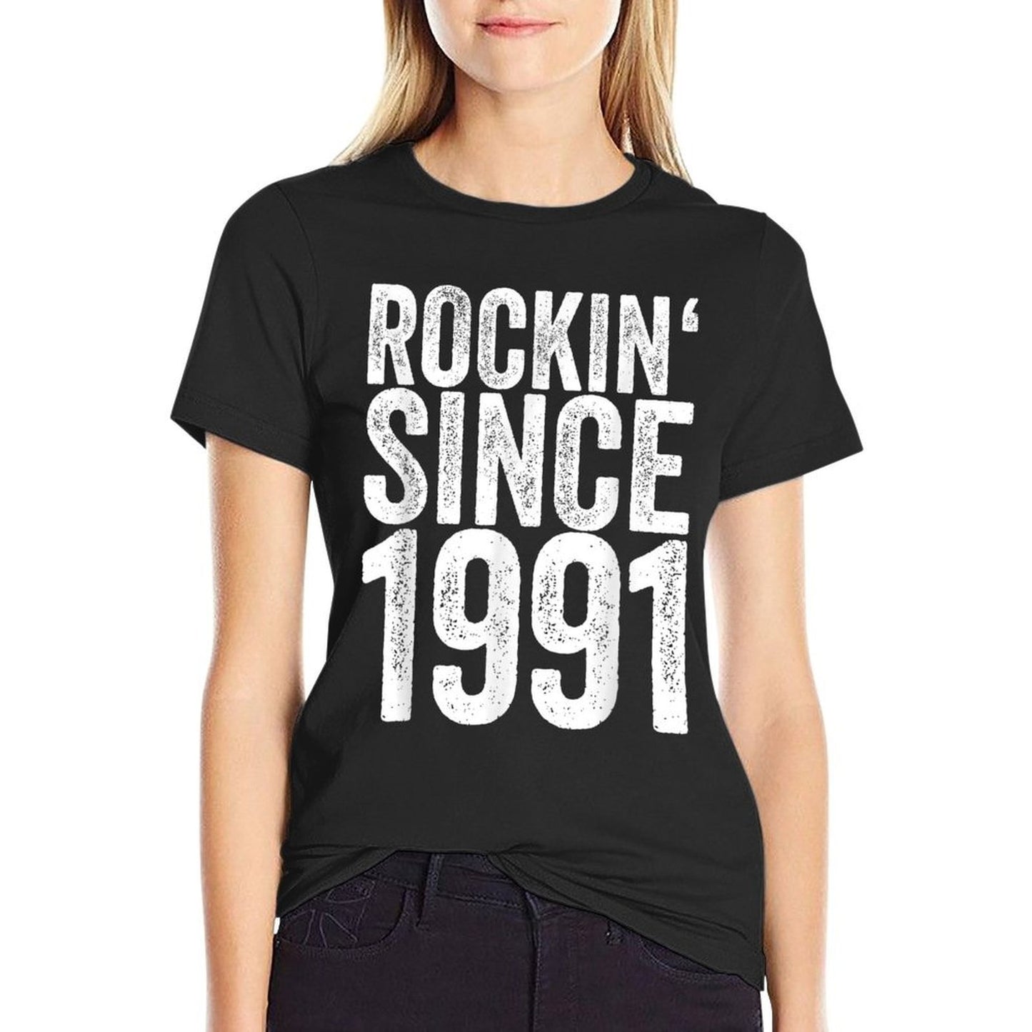 30 Years Old 1991 Funny Rock 30th Birthday  Ribbed Collar T-Shirt