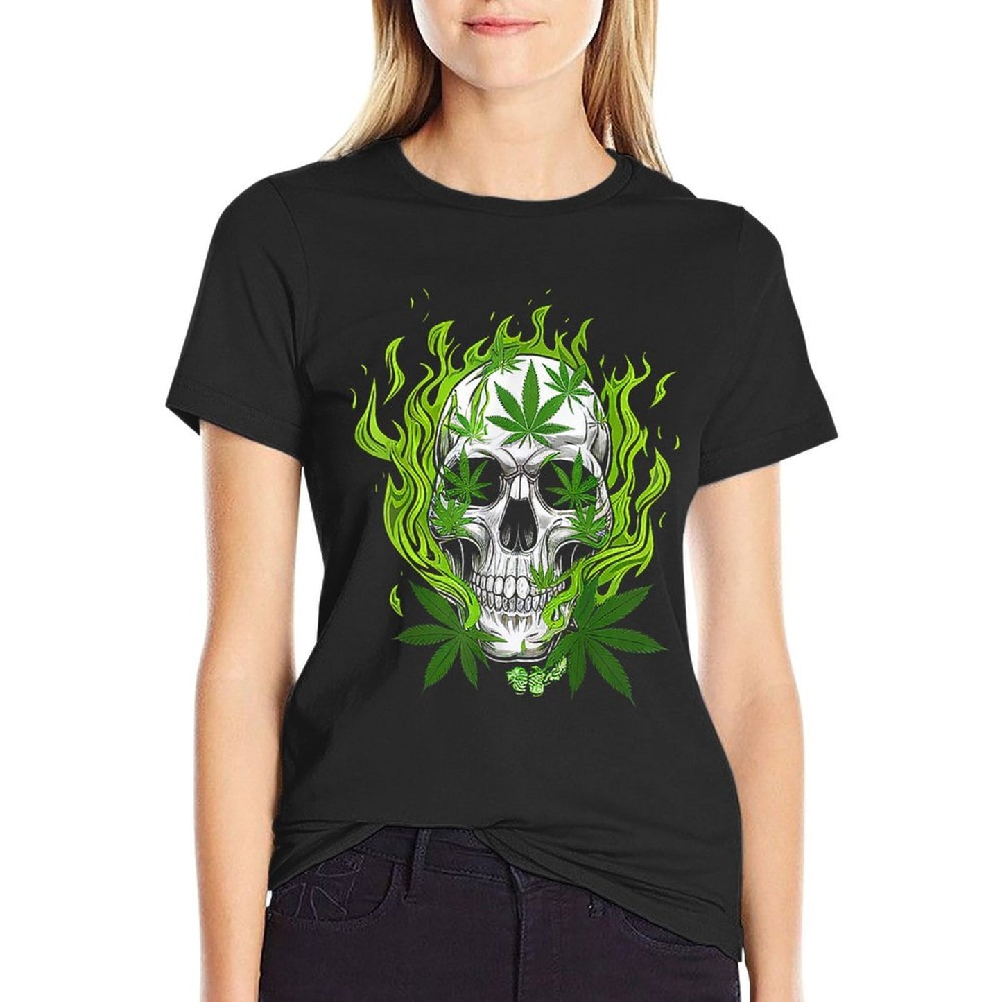 Skull of Fire Cannabis Funny Cannabis Skull  Soft T-Shirt