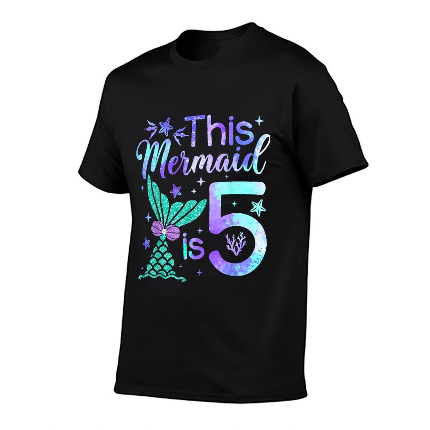 This Mermaid Is 5 Year Old Girls Kids 5th Birthday Mermaid  Cotton T-Shirt