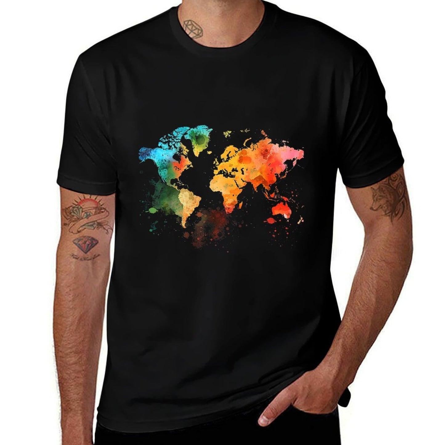 World Map Watercolor Polyester Blend T-Shirt