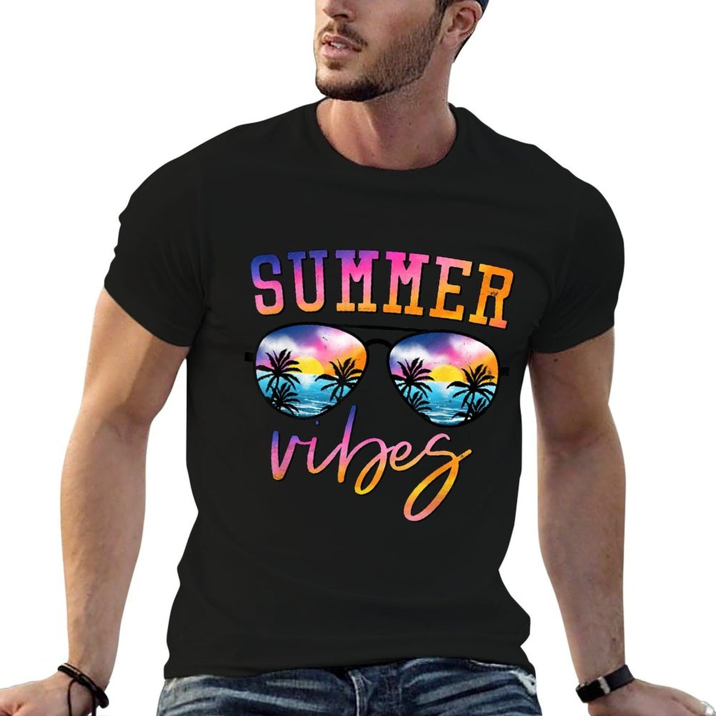 Summer Vibes Sunglasses With Palm Tree Funny Beach Life Soft T-Shirt