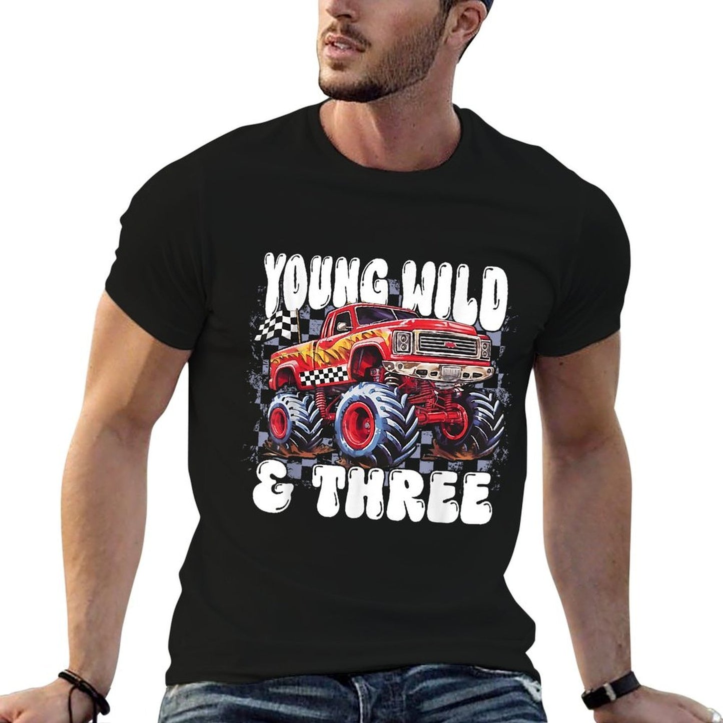 3rd Birthday Monster Truck Young Wild And Three 3 Year Old  Easy-care T-Shirt