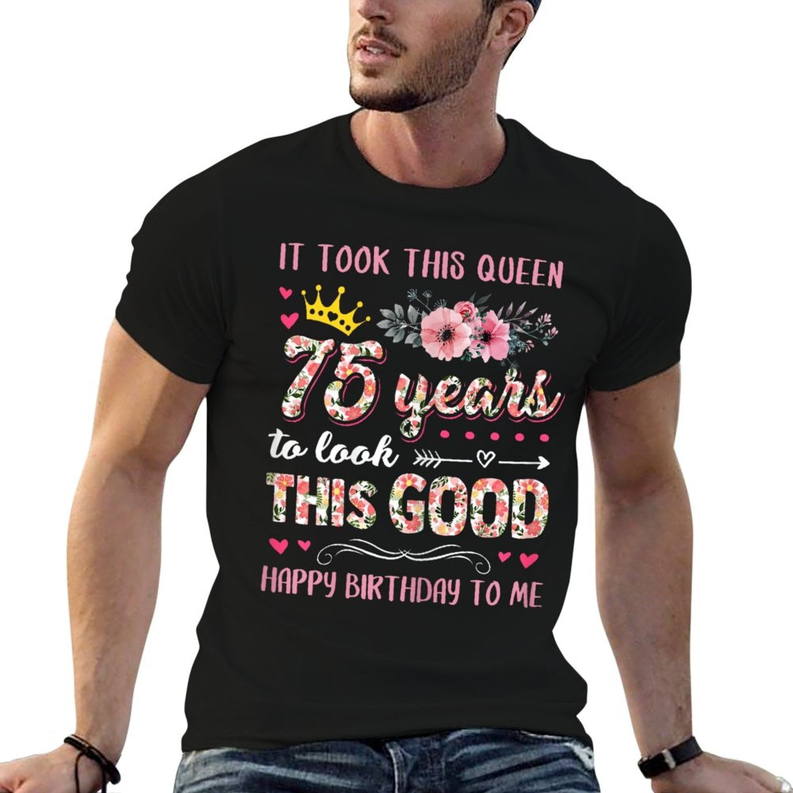 It Took This Queen 75 Years To Look This Good 75th Birthday  Ribbed Collar T-Shirt