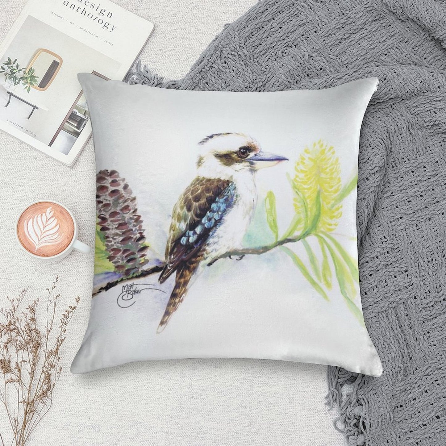 The Contented Kookaburra Soft Hidden Zipper Throw Pillow