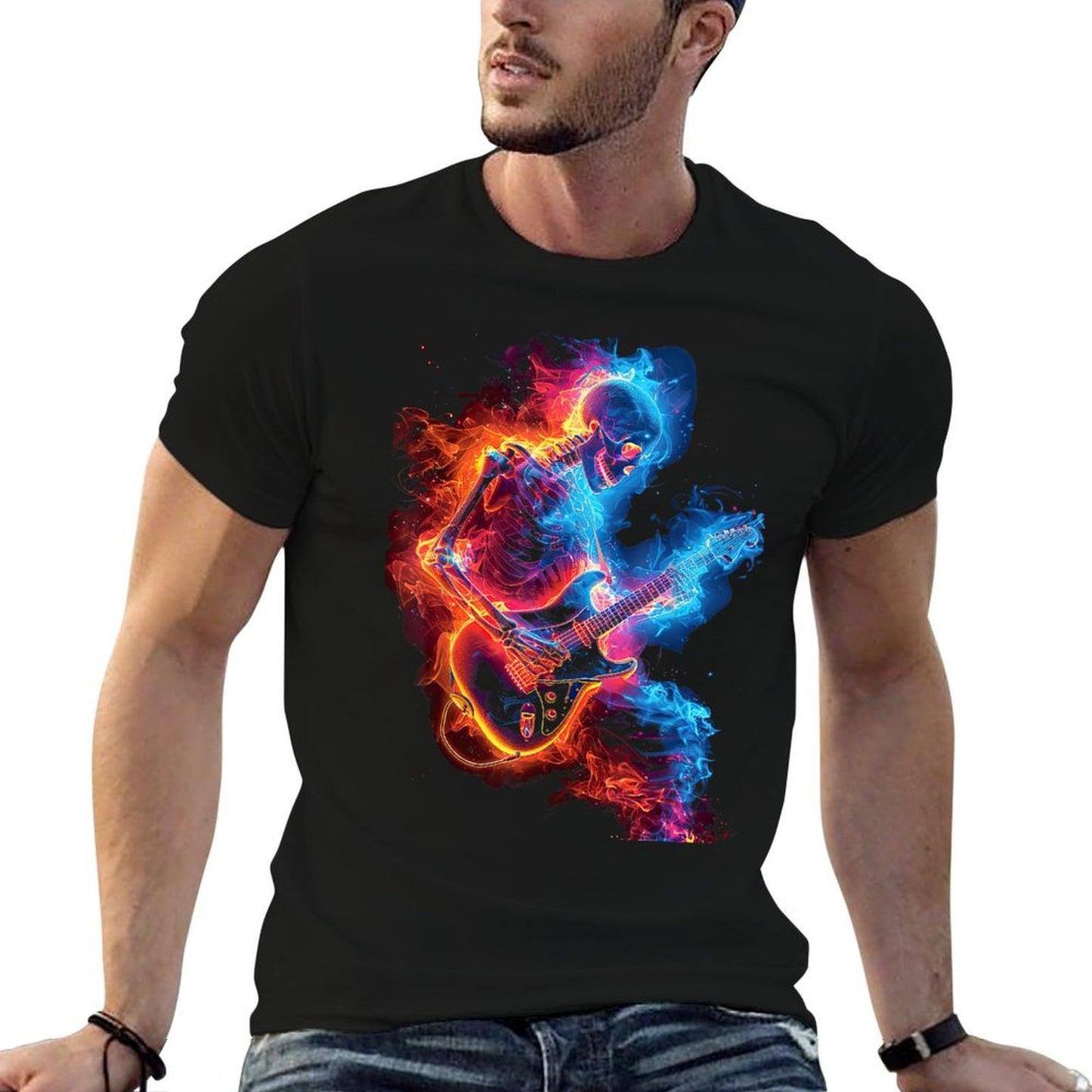 Skeleton Playing Guitar ,Rock Star Shredding Guitar  Slim-fit Cut T-Shirt