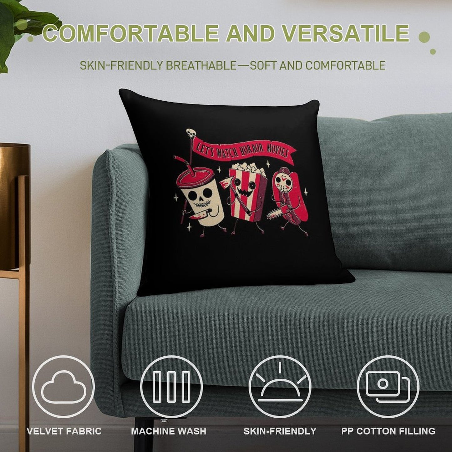 Midnight Movie Soft Washable Throw Pillow