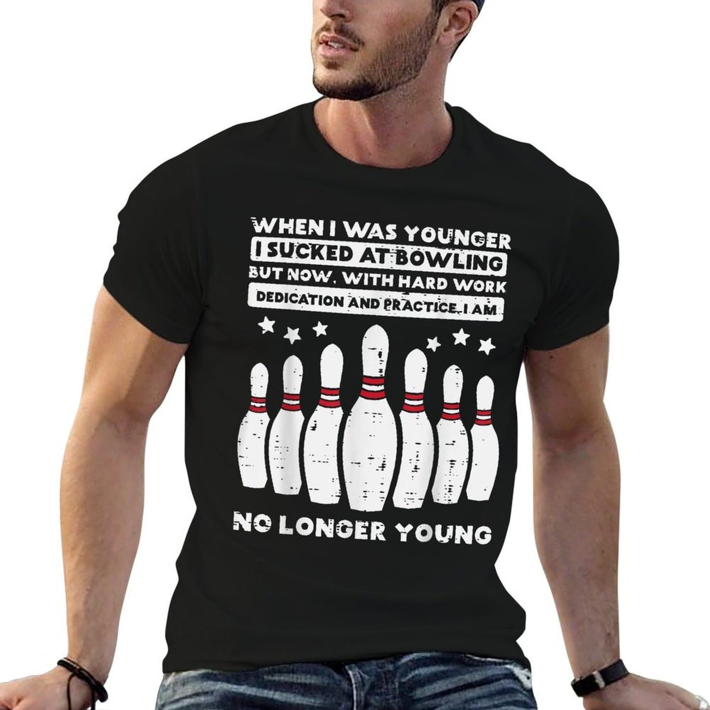 When I Was Younger Bowling Funny Humor Gag Bowler Men Women Easy-care T-Shirt