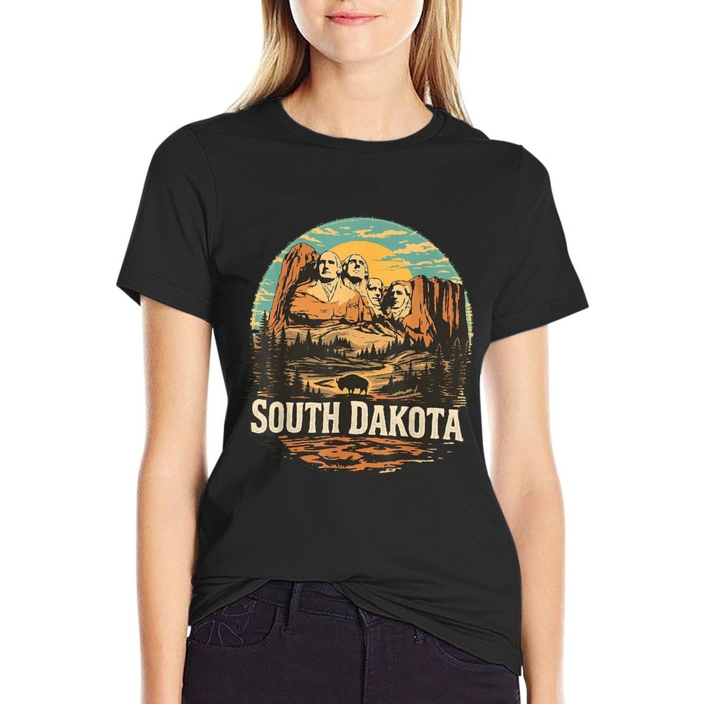Vintage South Dakota Landscape Mount Rushmore Polyester Blend T-Shirt
