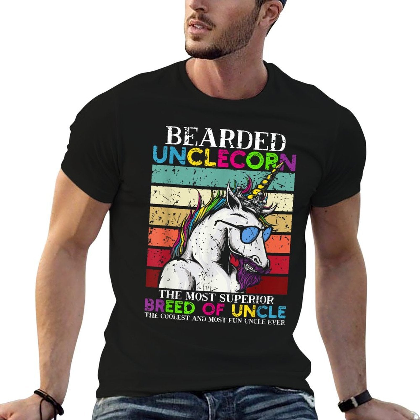 Bearded Unclecorn Uncle Unicorn Men Funny  Summer-ready Fabric T-Shirt