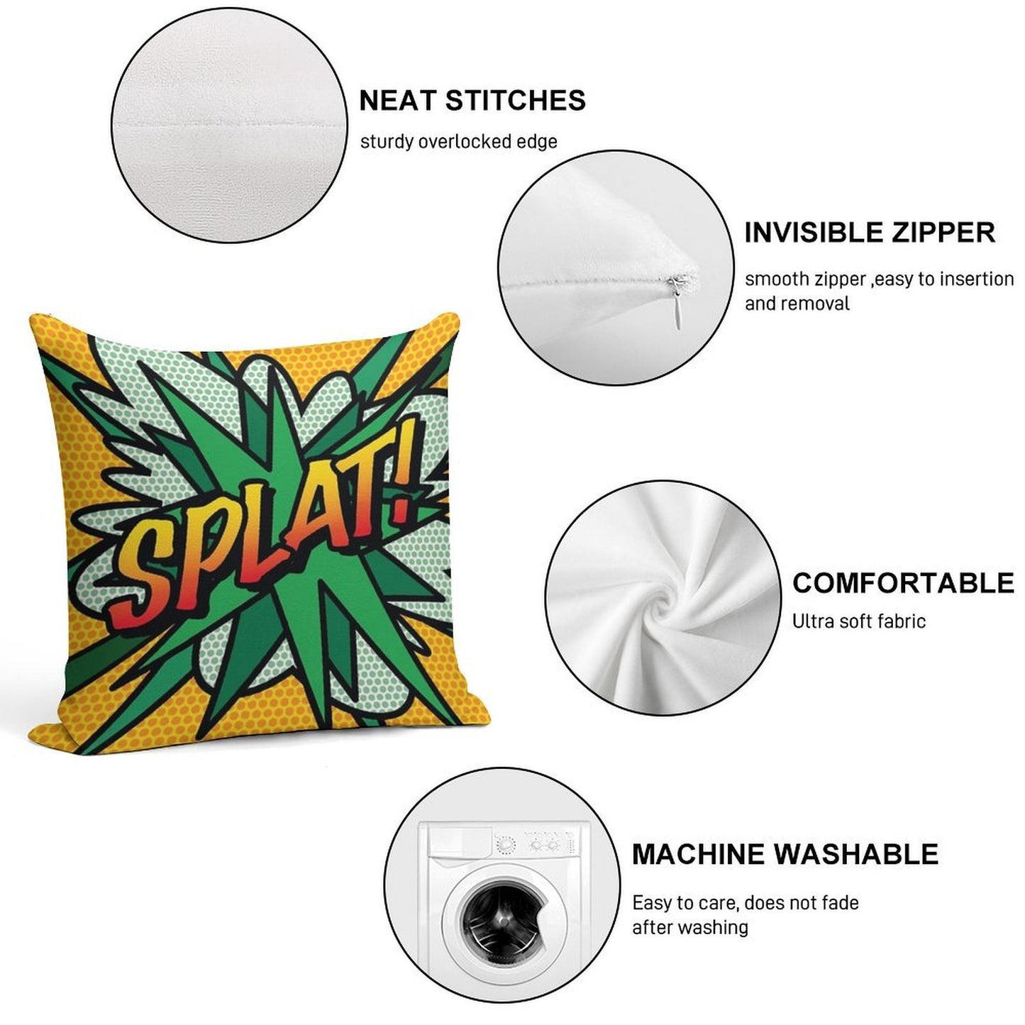 SPLAT Comic Book Pop Art Modern Retro Fun Soft Home Decor Throw Pillow