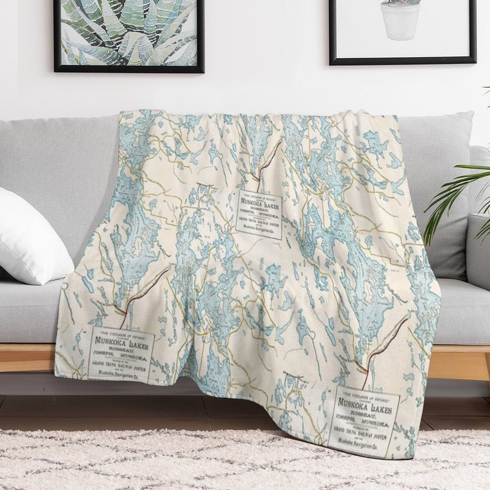 Vintage Muskoka Lakes Map Quick-dry Throw Blanket