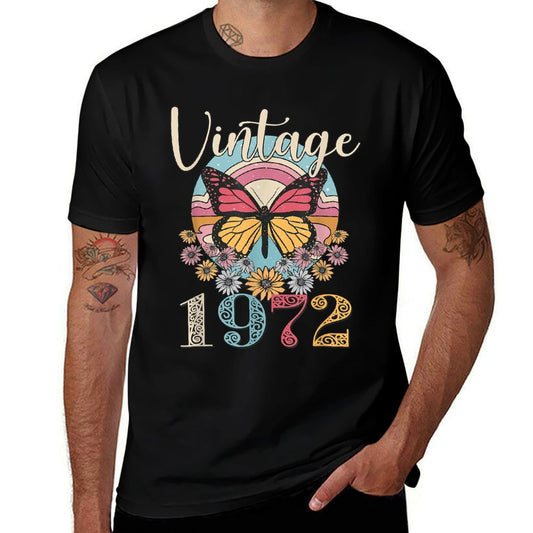 Vintage 50th 1972 Butterfly Floral Birthday Women Mom Gifts  Durable T-Shirt