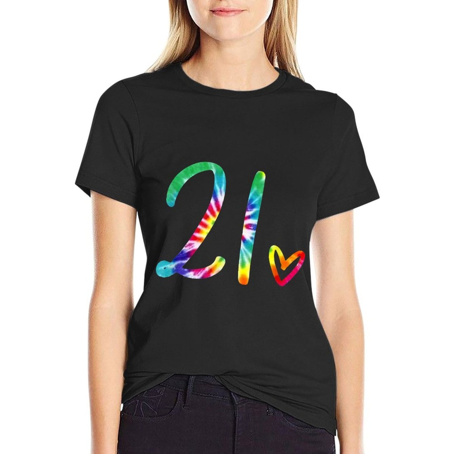 Women Colorful Tie Dye 21 Heart Funny 21st Birthday Party Durable T-Shirt