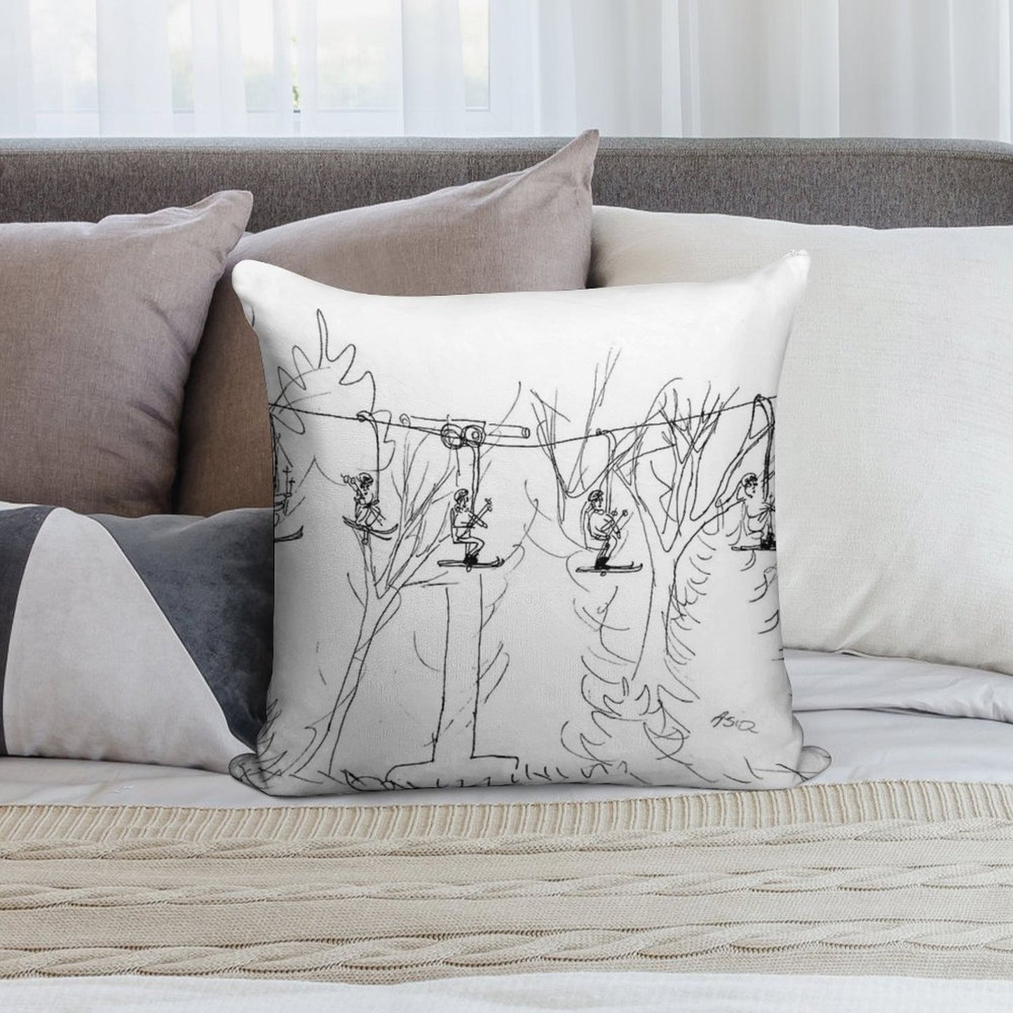 Ski Lift Soft Ultra-Soft Texture Throw Pillow