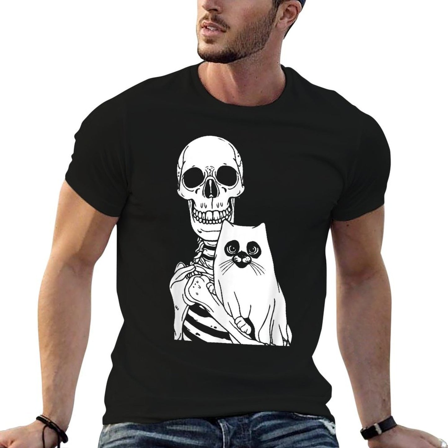 Skeleton Holding Cat Lazy Halloween Costume Skull Kitten  Soft T-Shirt