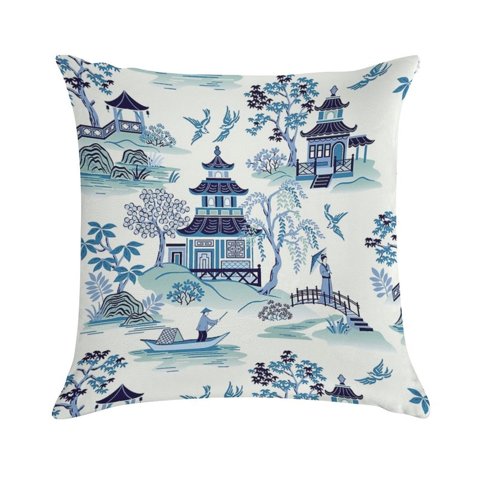 Chinoiserie Blue Soft Shrink-Resistant Throw Pillow