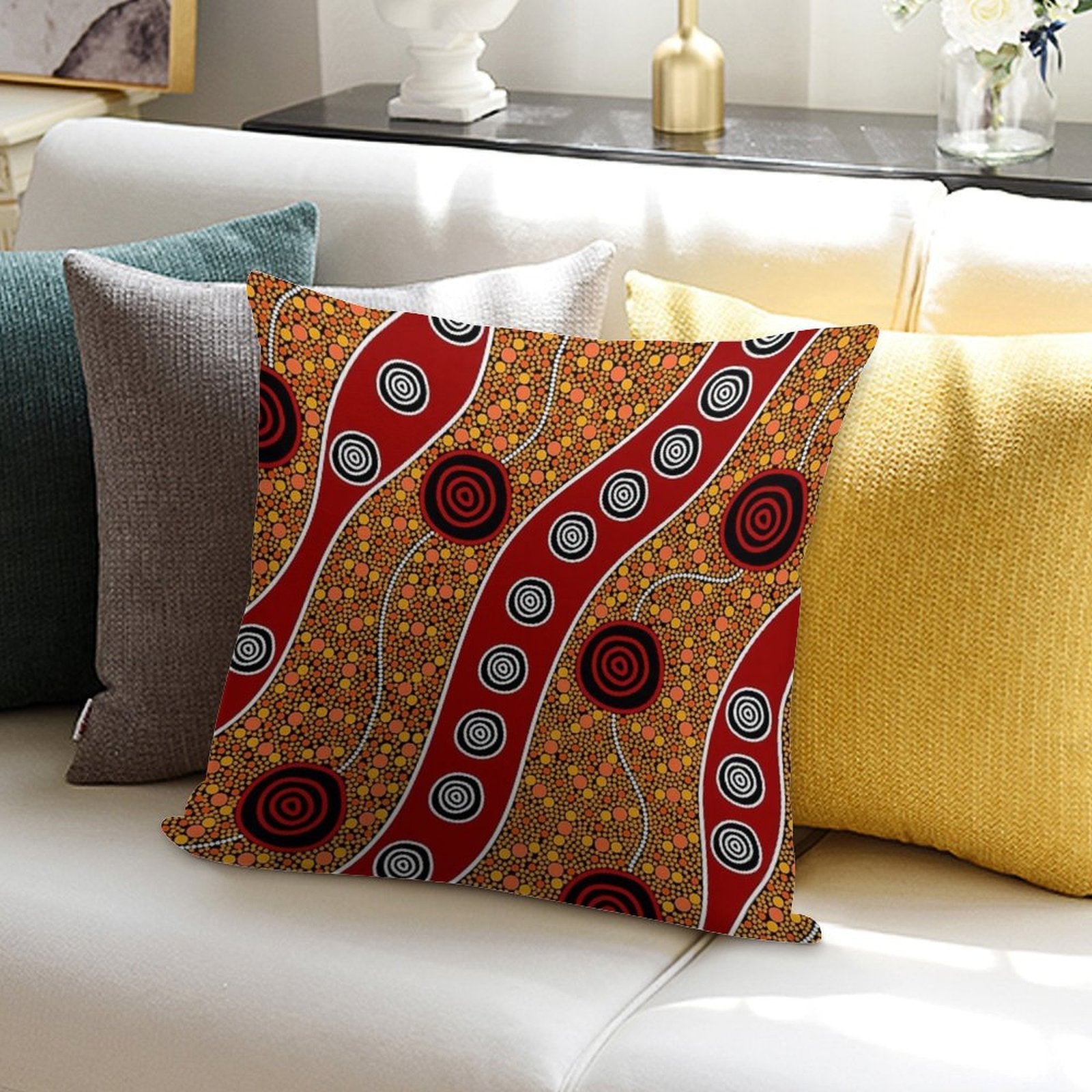 Authentic Aboriginal Art - Untitled Soft Shrink-Resistant Throw Pillow