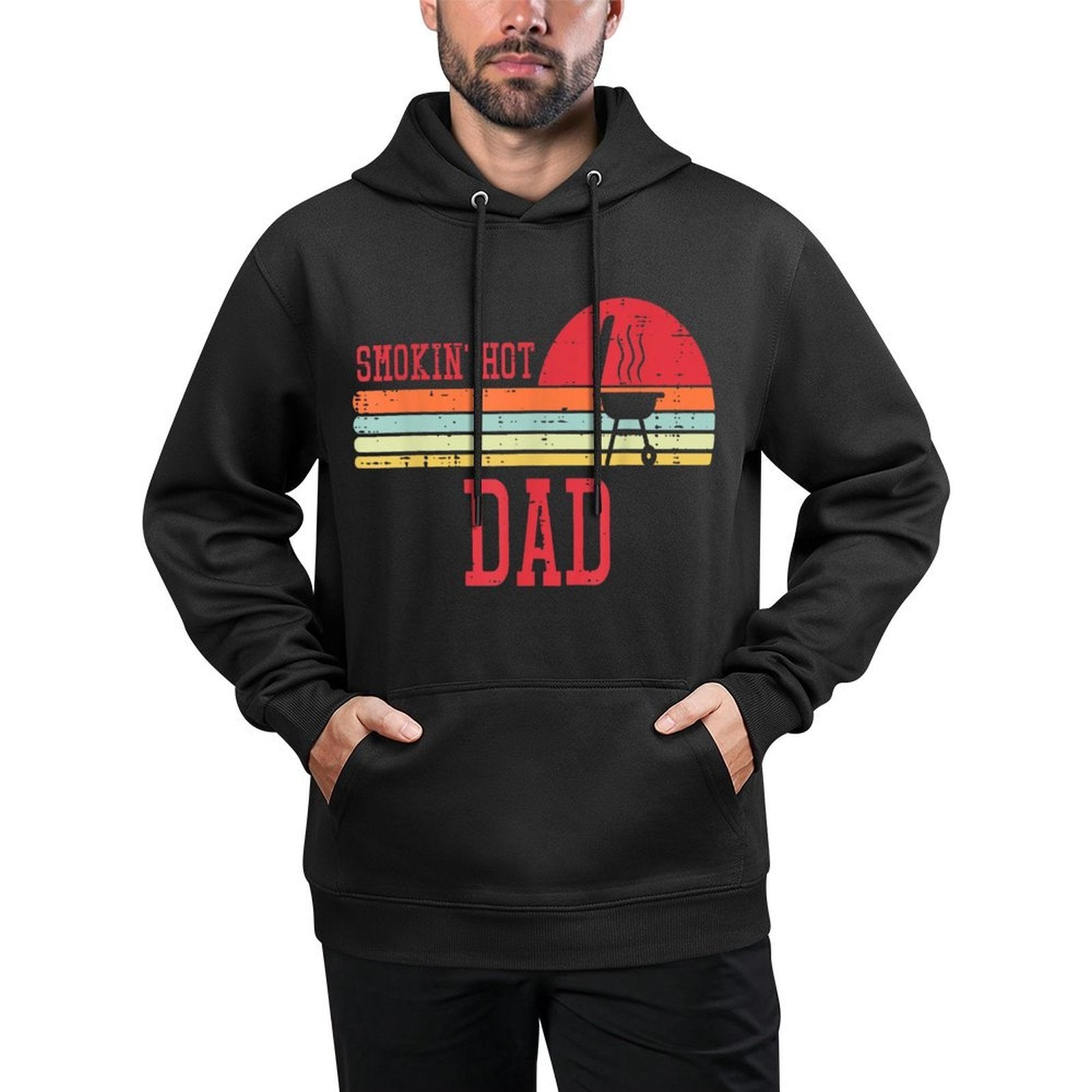 Smokin Hot Dad Chest Sunset Retro Grill Bbq Daddy Papa Men Colorfast Hoodie