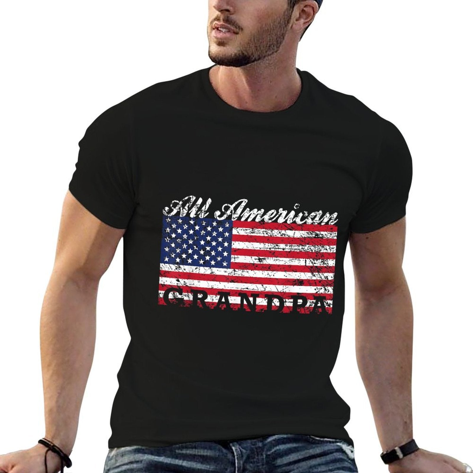 All American Grandpa American 4th of July Gift  Heathered Texture T-Shirt