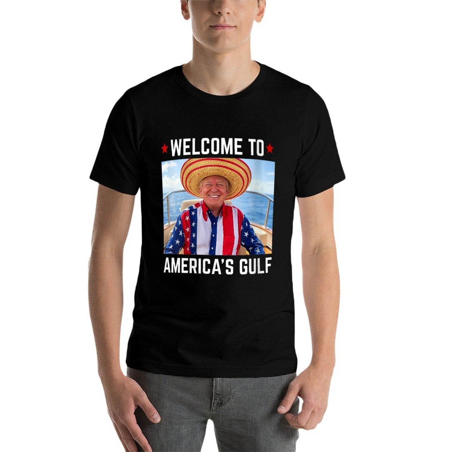 Womens Trump America's Gulf Mexico President Trump Sombrero Oversized Silhouette T-Shirt