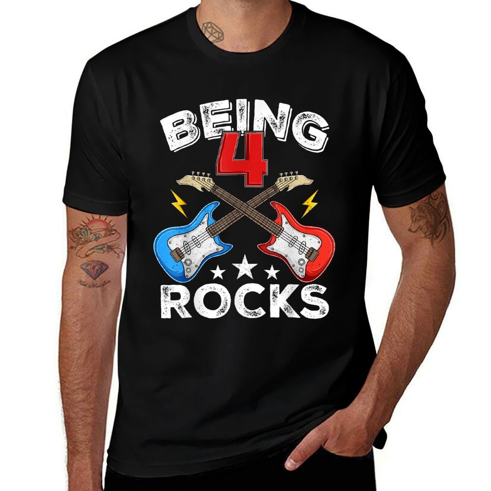 Being 4 Rocks Guitar Four Year Old Cool 4th Birthday Kids  Quick-drying T-Shirt