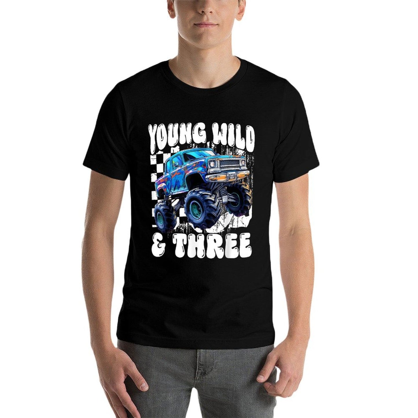 3rd Birthday Monster Truck Young Wild And Three 3 Year Old  Tagless Design T-Shirt