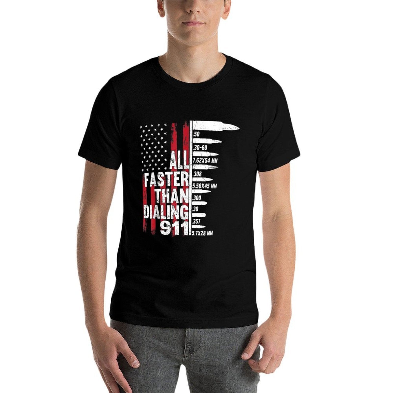 All Faster Than Dialing 911 American Gun Lover For Men  Durable T-Shirt