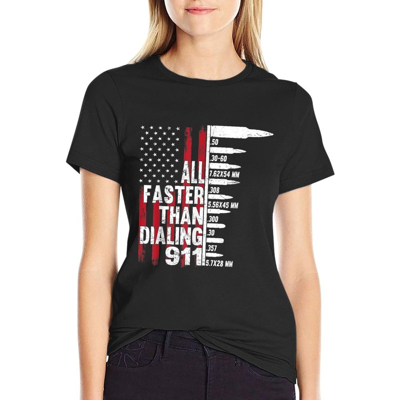 All Faster Than Dialing 911 American Gun Lover For Men  Durable T-Shirt