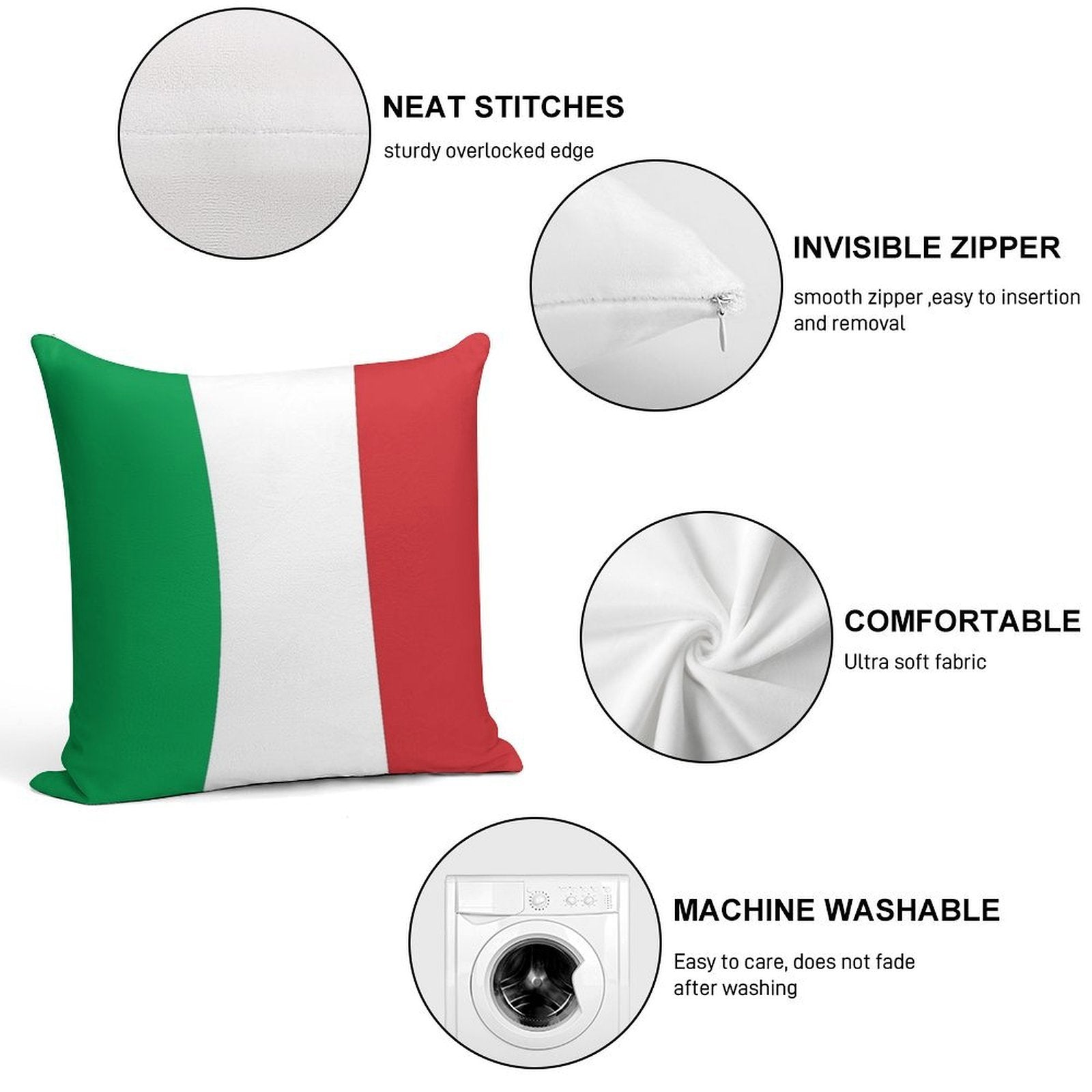 Flag of Italy - Italian Flag Soft Fade-Resistant Throw Pillow