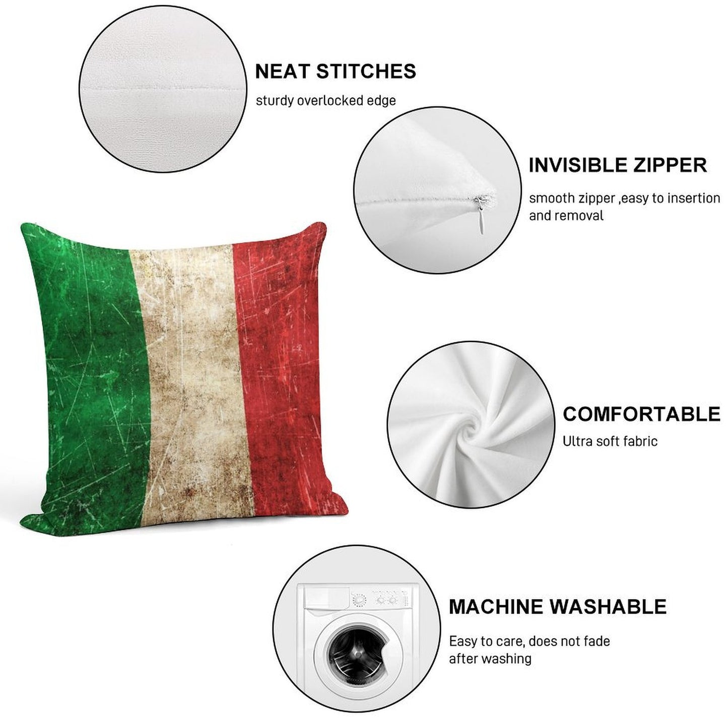 Vintage Aged And Scratched Italian Flag Soft Durable Construction Throw Pillow
