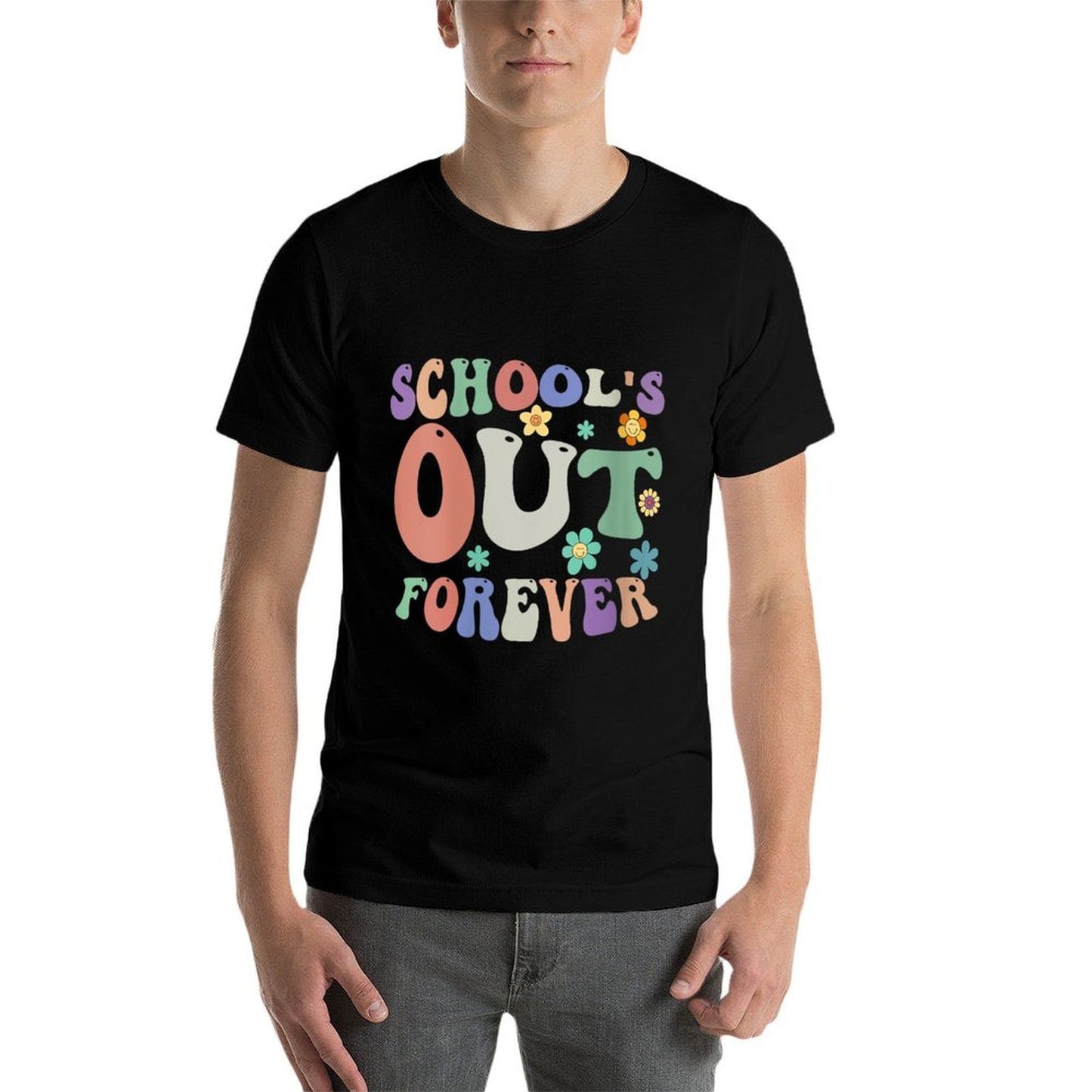 Womens Schools Out Forever Teacher Retirement Boho Flower Summer-ready Fabric T-Shirt