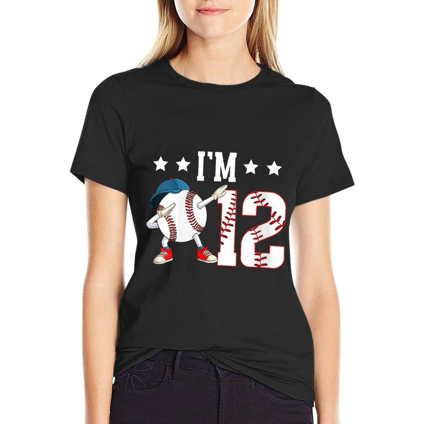 Womens 12th Baseball Birthday Twelve Year Old Baseball Player Fade-proof Color T-Shirt