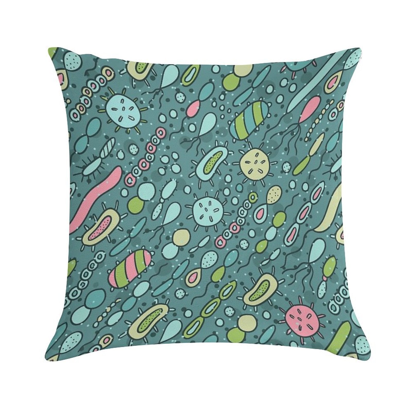 Microbes Pattern. Bacteria Design for Biology Lovers. Virus Illustration. Soft Anti-Pilling Throw Pillow