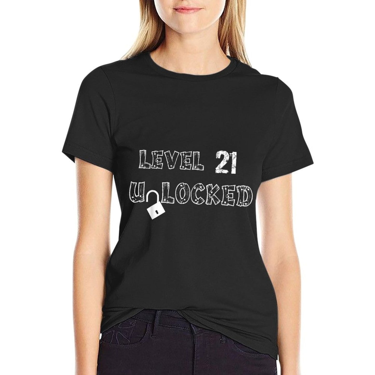 21st Birthday Gifts - Level 21 Unlocked Tagless Design T-Shirt