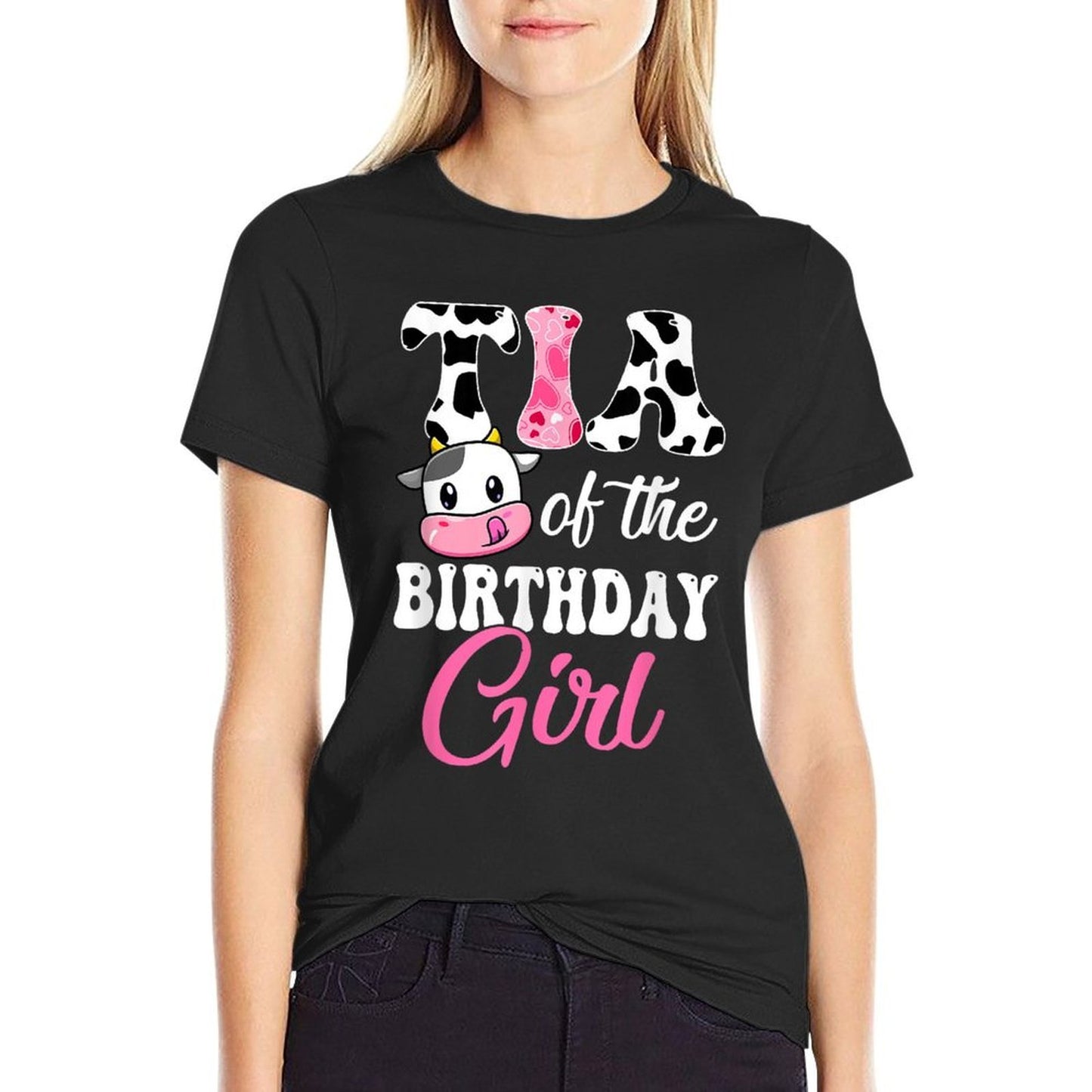 Tia Of The Birthday Girl Farm Cow 1St Birthday Girl  Graphic-printed T-Shirt