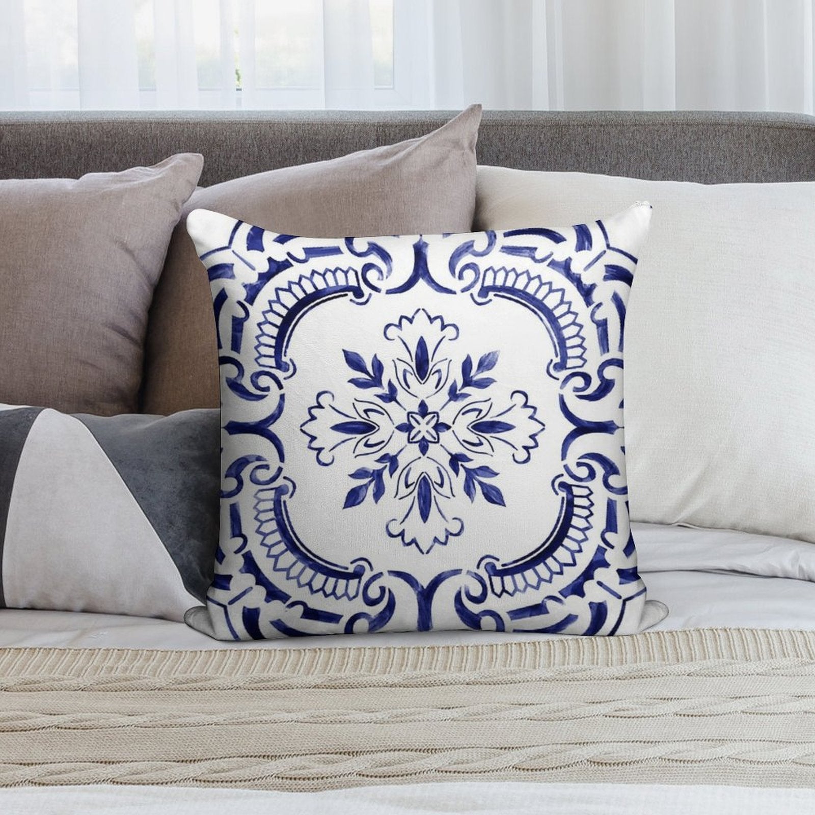 Portuguese Tile - Exclusive Design Soft Anti-Pilling Throw Pillow