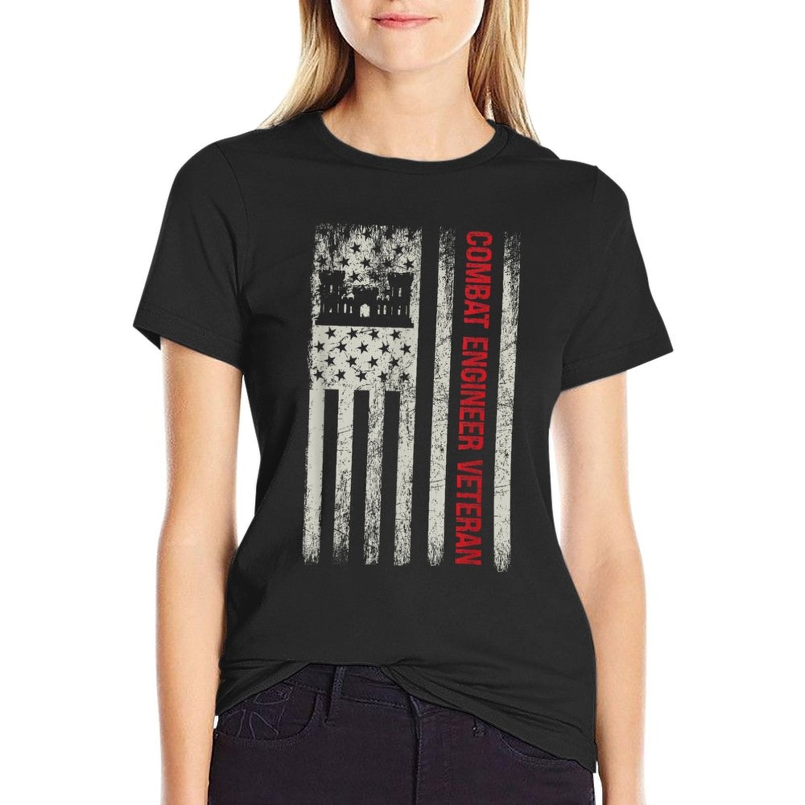 Combat Engineer Veteran Engineering Veteran's Day  Ribbed Collar T-Shirt