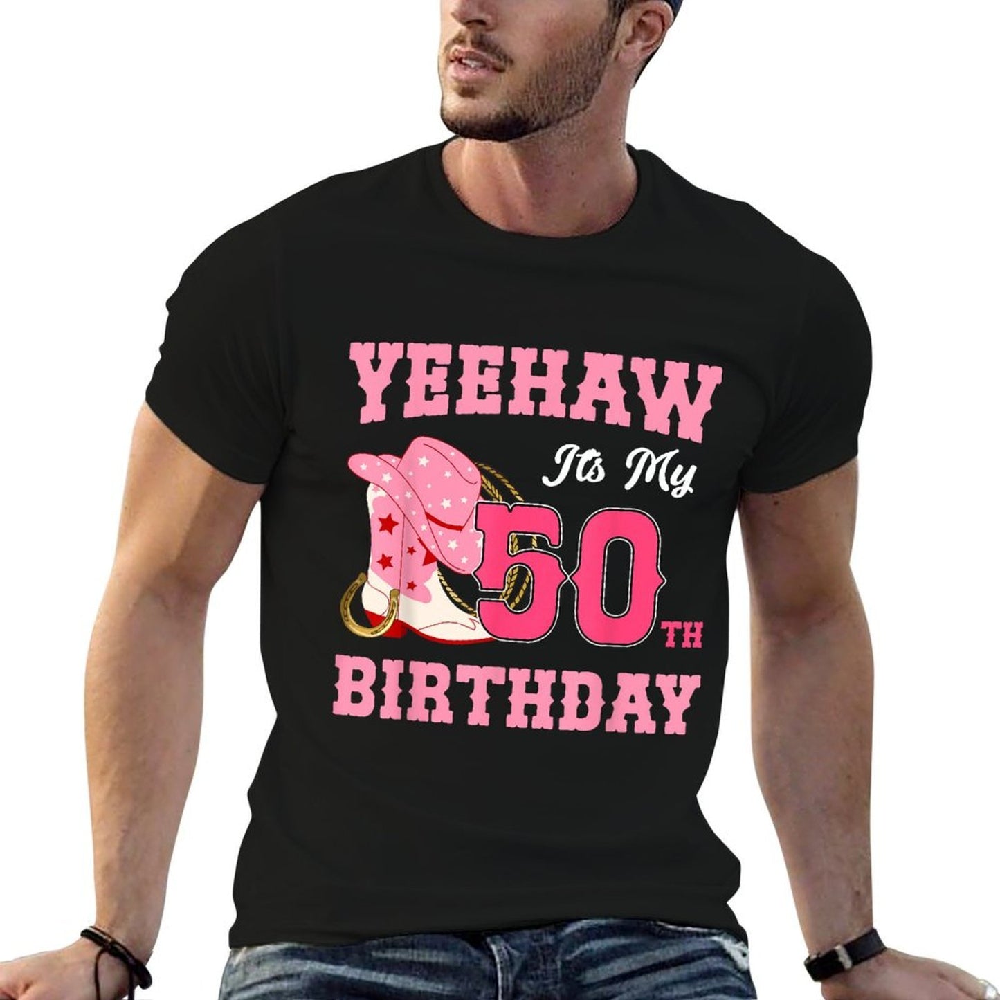 Yeehaw It's My 50th Birthday Western Cowgirl 50 Years Old Fade-proof Color T-Shirt