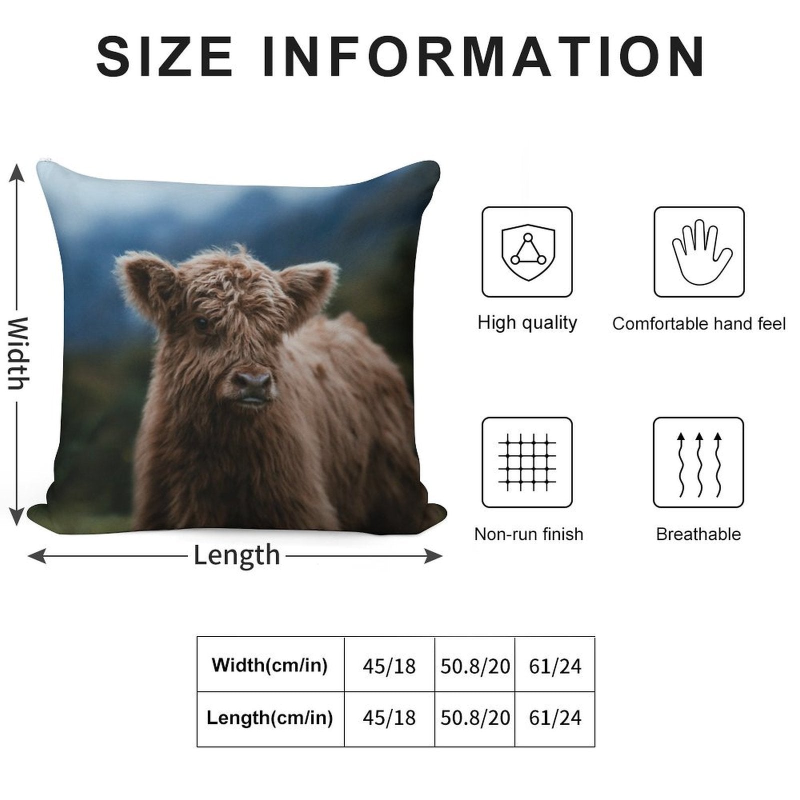 Baby Highland Cow Soft Reinforced Edging Throw Pillow