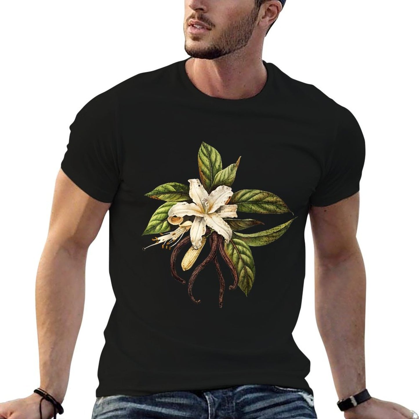 Vintage Flower Vanilla Botanical Spices Garden Nature Lover Rolled Sleeves T-Shirt