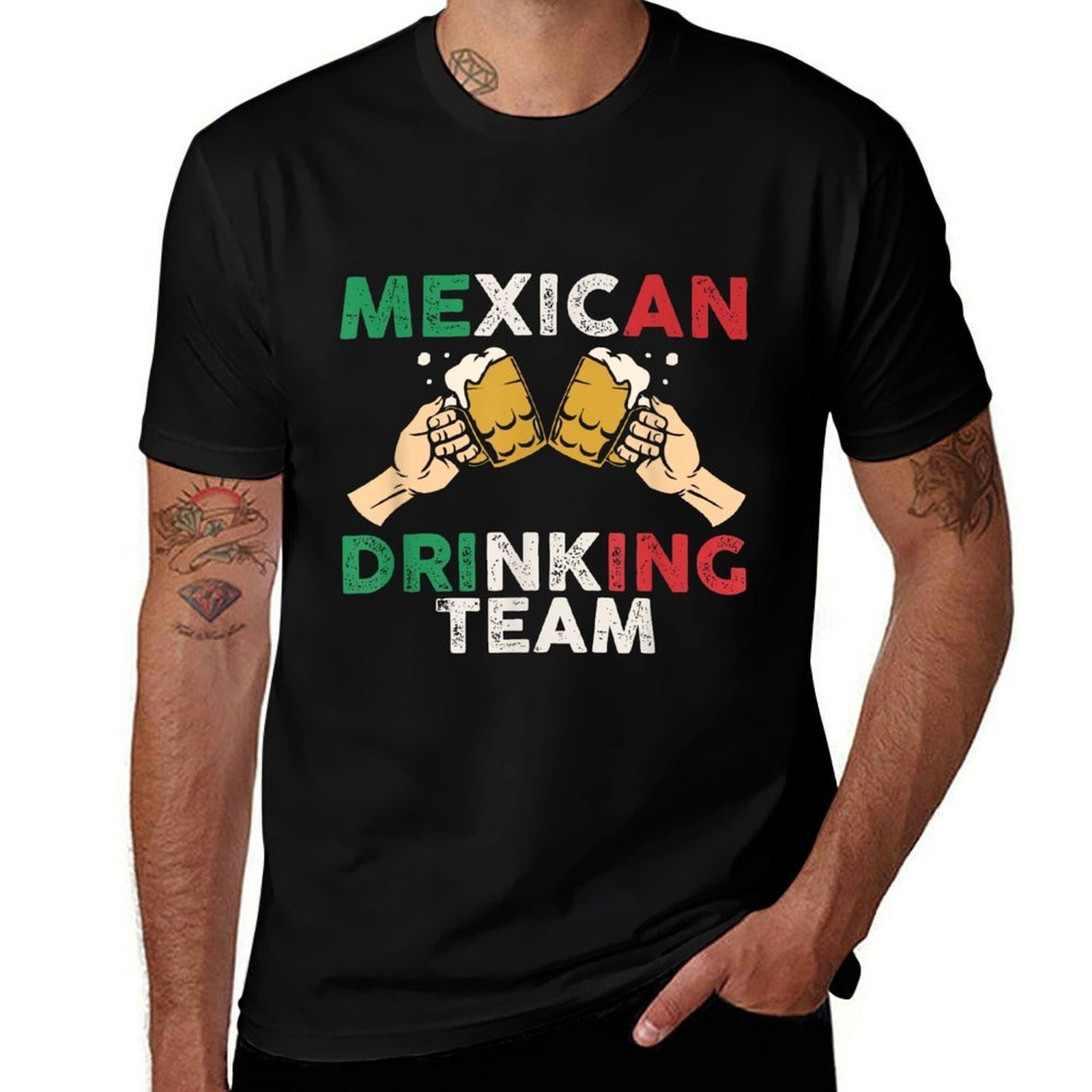 Cheers Mexican Drinking Team Funny Mexico Beer Mugs  Moisture-wicking T-Shirt