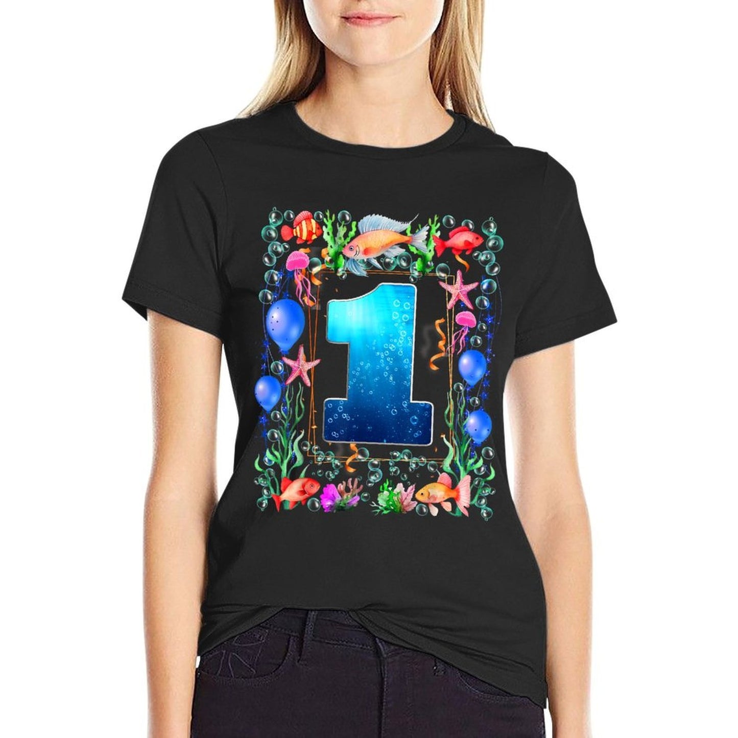 1st Birthday Party 1 Year Old Sea Fish Aquarium Birthday Boy Lightweight T-Shirt