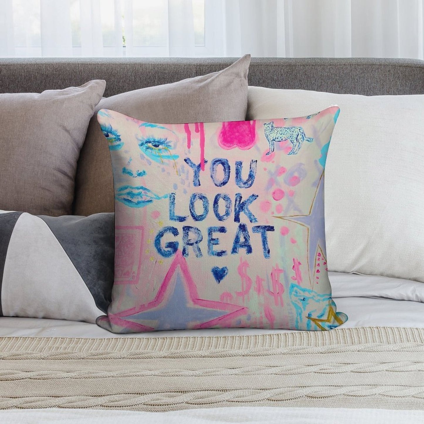 You Look Great Collage Soft Anti-Pilling Throw Pillow