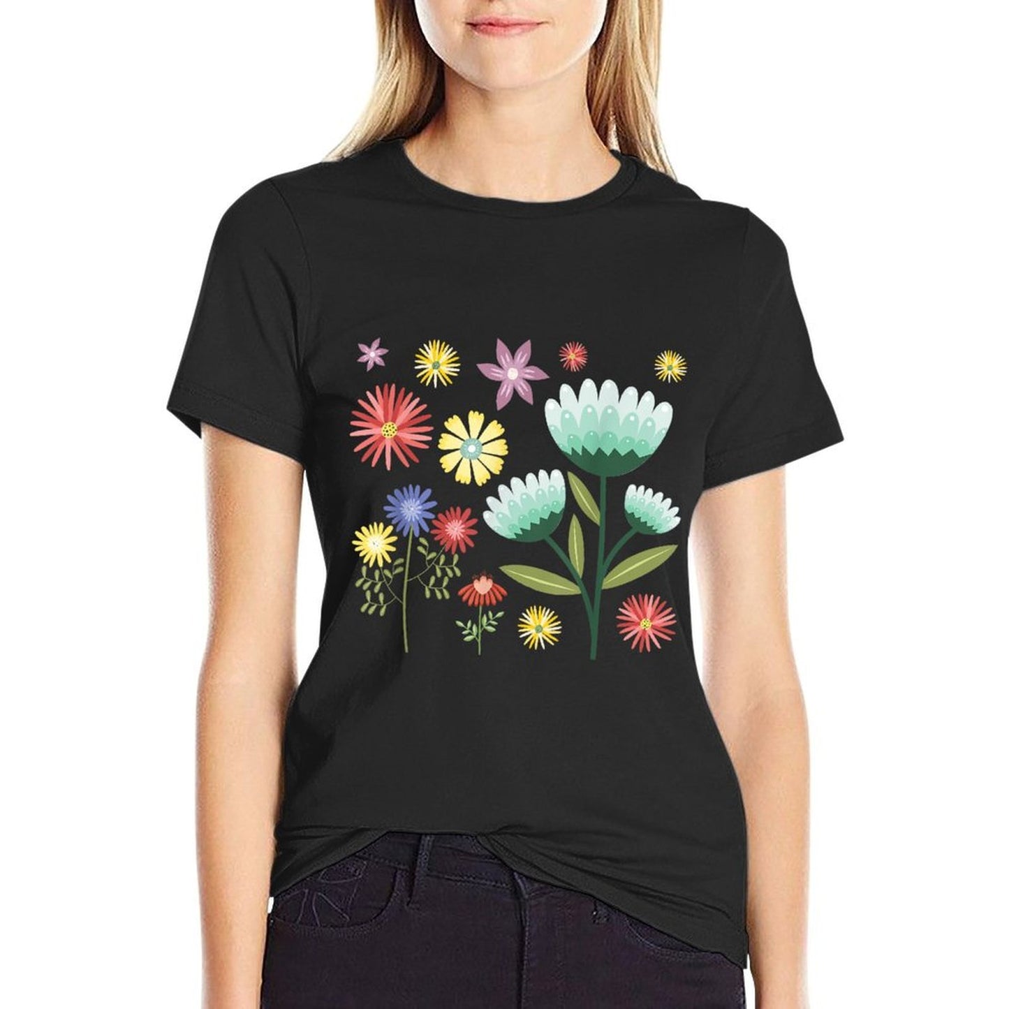 Vintage Inspired Botanical Flower Summer-ready Fabric T-Shirt