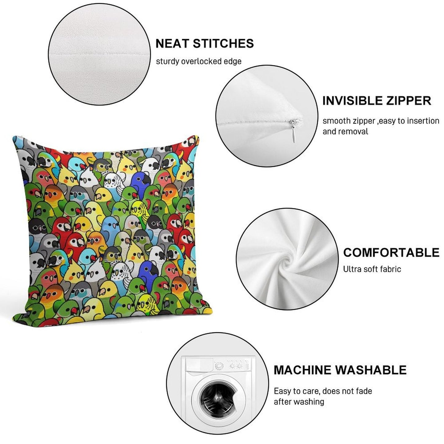 Too Many Birds! Bird Squad 1 Soft Gift Ready Throw Pillow
