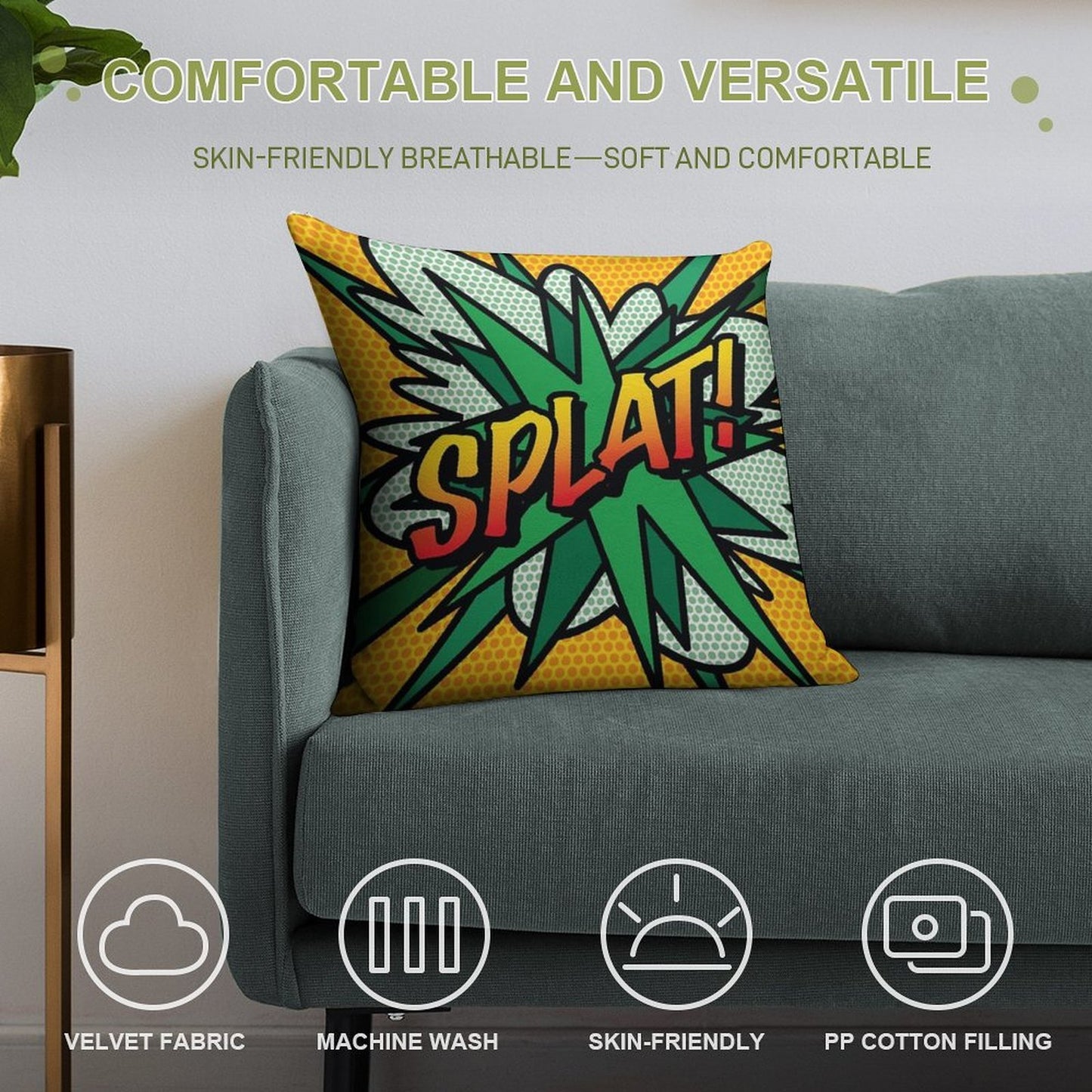 SPLAT Comic Book Pop Art Modern Retro Fun Soft Home Decor Throw Pillow