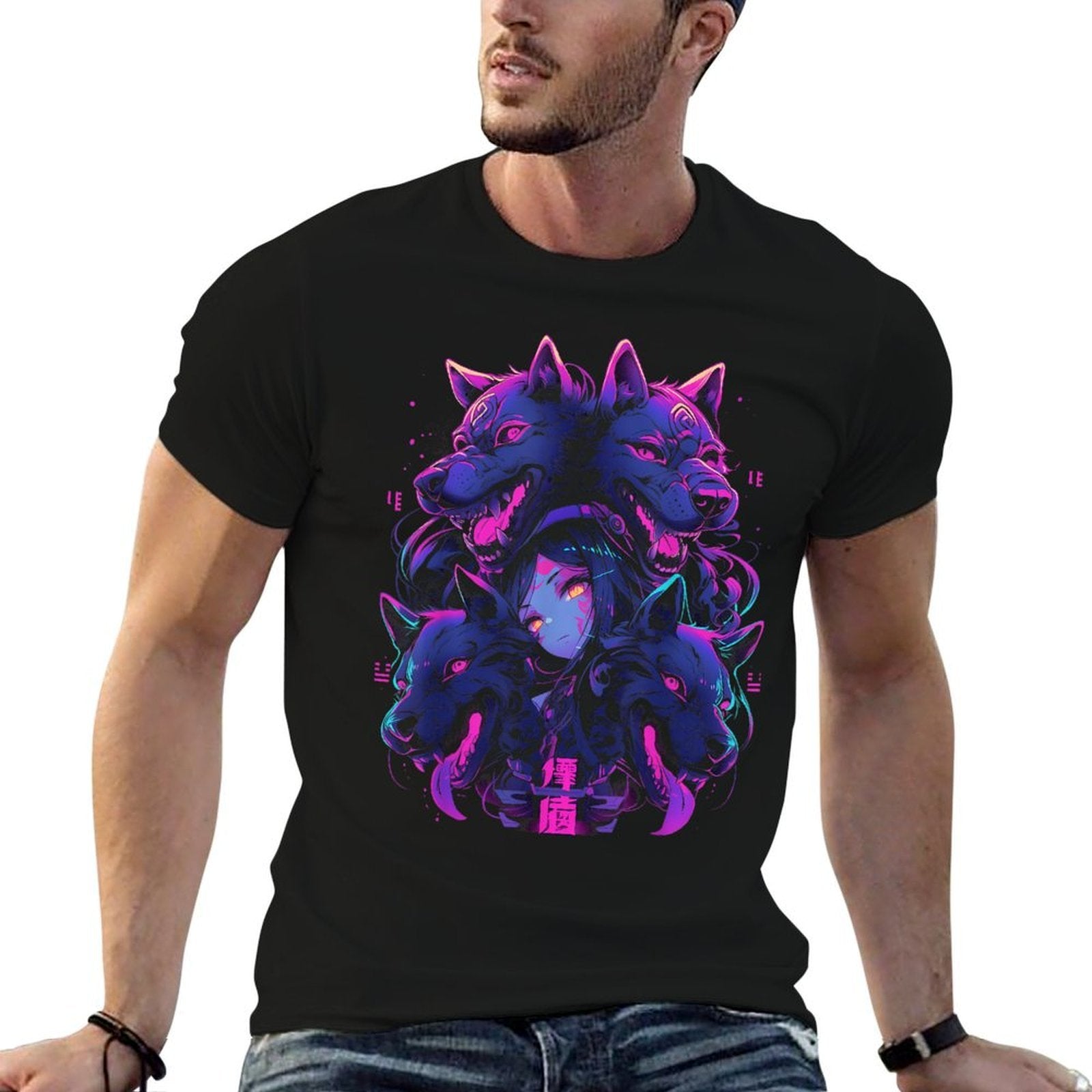 Anime Manga Cyberpunk Aesthetic Techwear Harajuku  Wolf  Relaxed-fit T-Shirt